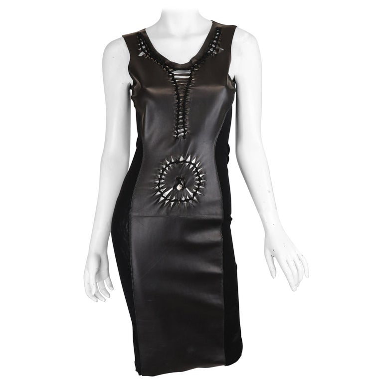 Jean Paul Gaultier Soleil Leather & Mesh Dress  For Sale