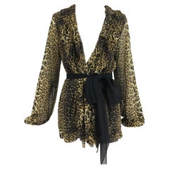 Jean Paul Gaultier Soleil Leopard Print Mesh Ruffle Trim Leopard Print Jacket