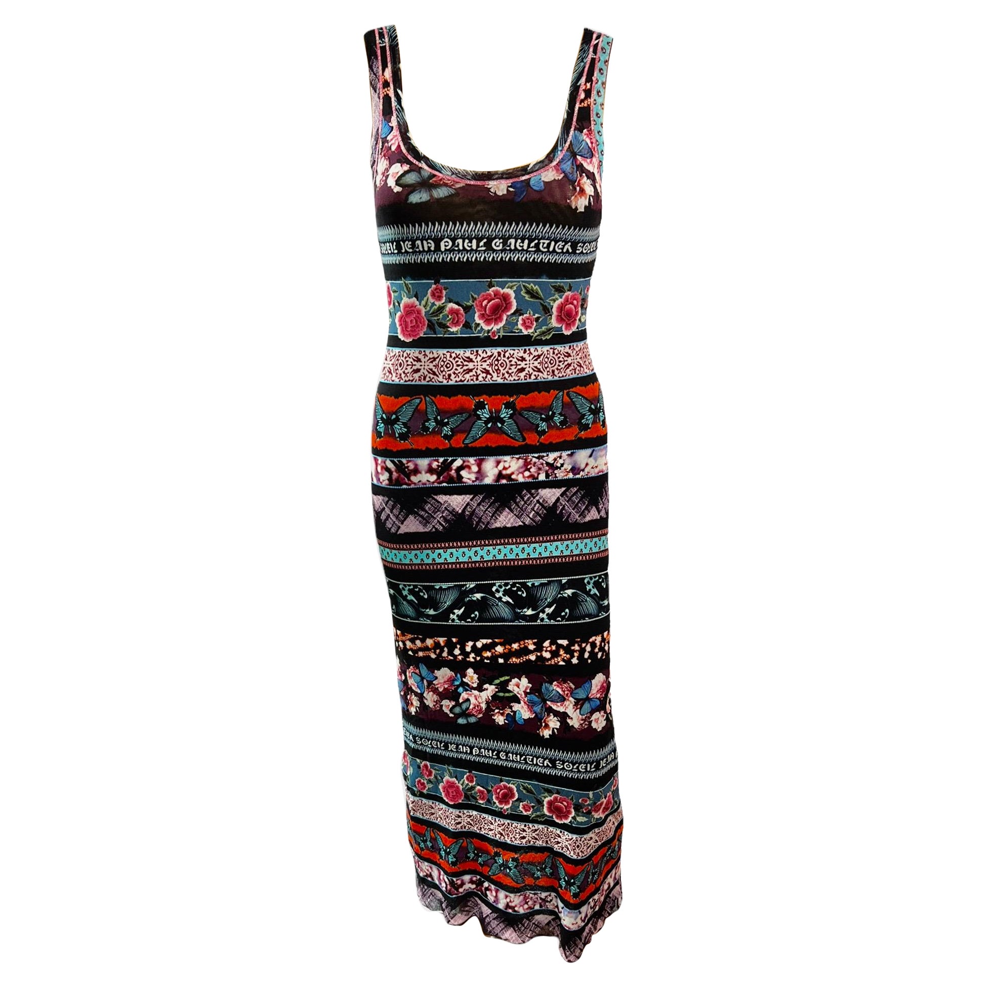 Jean Paul Gaultier Soleil Logo Bodycon Mesh Maxi Dress