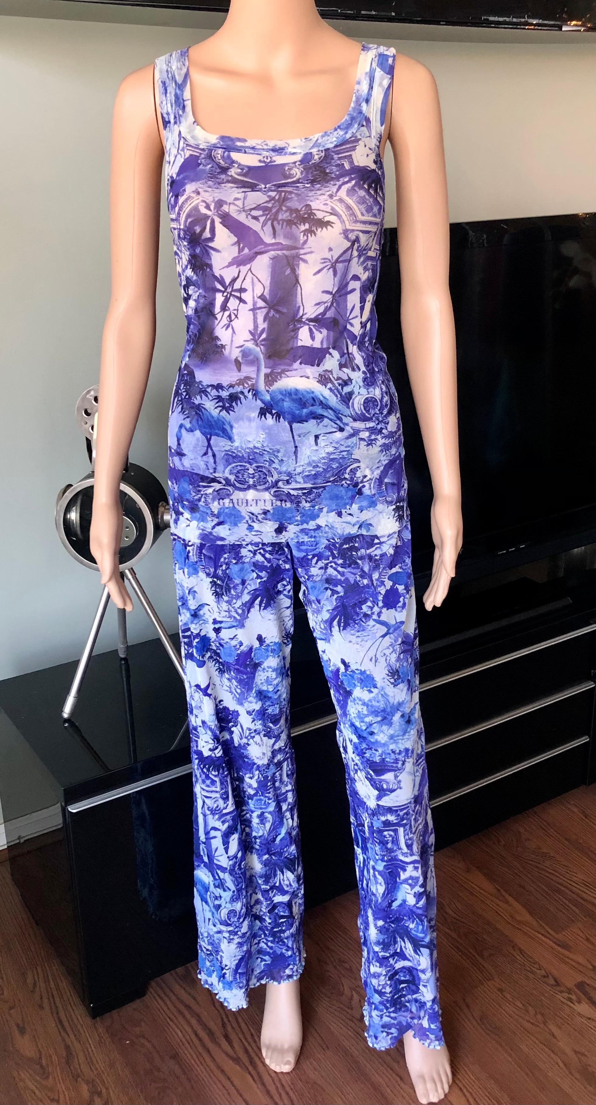 Jean Paul Gaultier Soleil S/S 1999 Logo Flamingo Print Mesh Top & Pants 2 Piece Set Size M/L

Please note the size tag on the pants indicates size M. The top is missing the size tag but it runs large.

