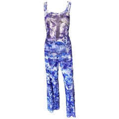 Ensemble 2 pièces haut et pantalon en maille imprimé flamingo Jean Paul Gaultier Soleil S/S 1999