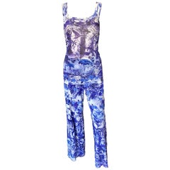 Jean Paul Gaultier Soleil S/S 1999 Mesh Top & Hose, 2-teiliges Set mit Flamingo-Print 