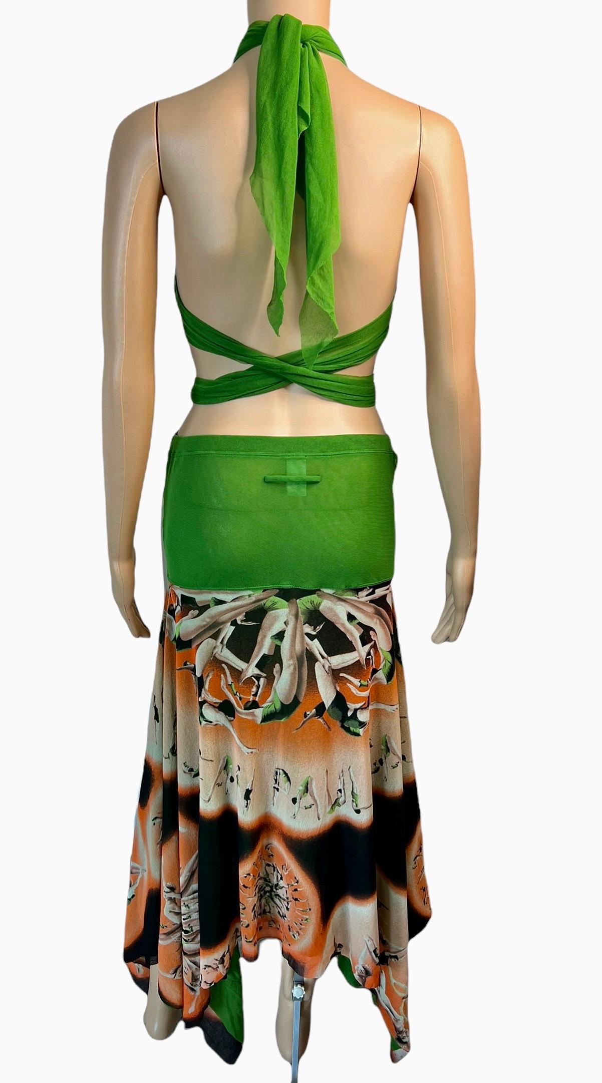 Jean Paul Gaultier Soleil Logo People Print Semi-Sheer Mesh Maxi Skirt Dress 5