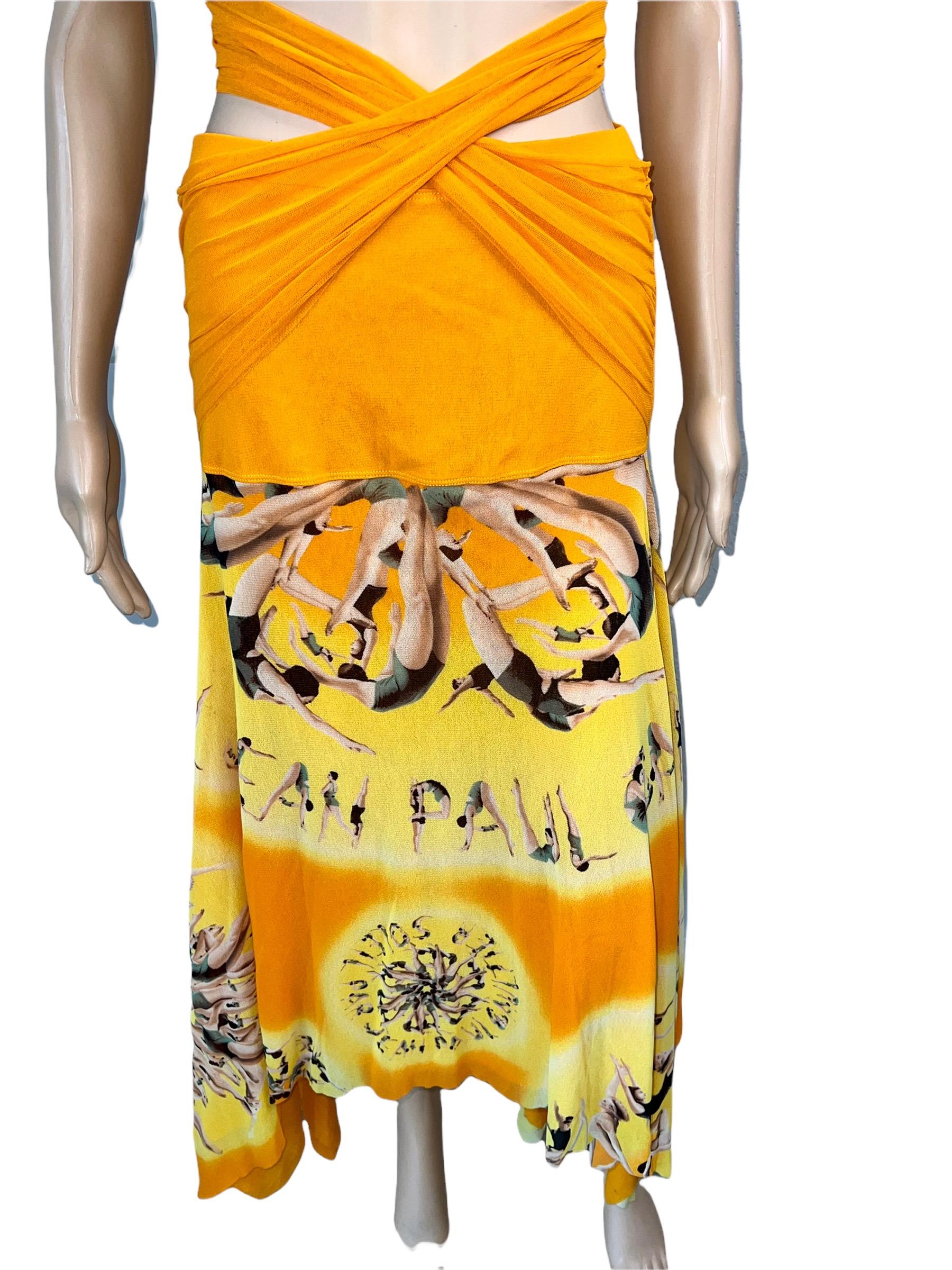 Jean Paul Gaultier Soleil Logo People Print Semi-Sheer Mesh Maxi Skirt Dress 5