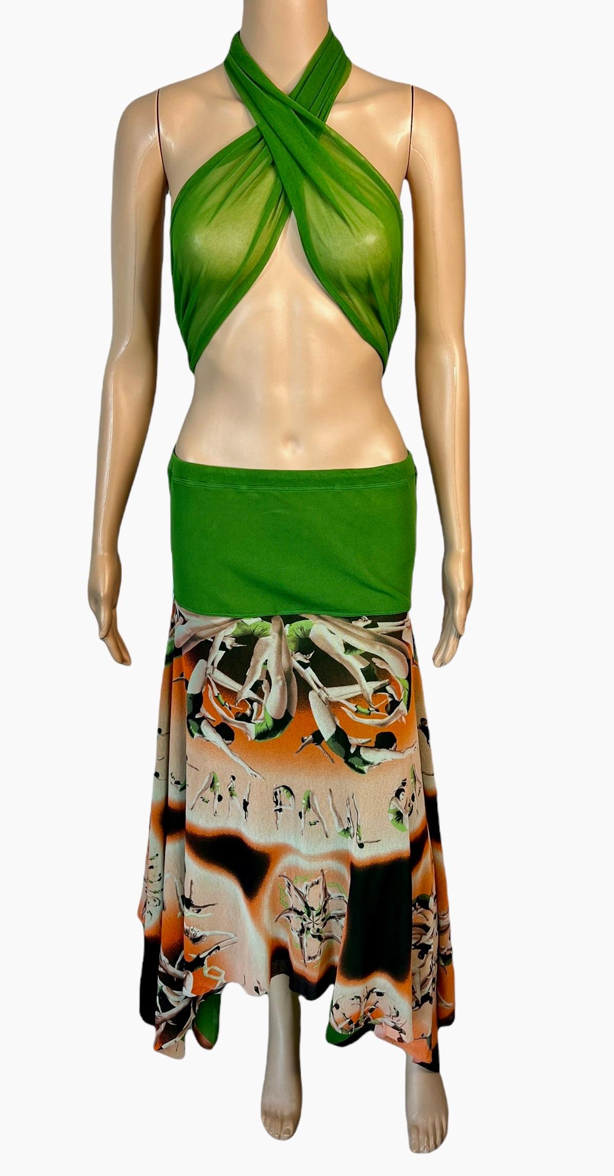 Jean Paul Gaultier Soleil Logo People Print Semi-Sheer Mesh Maxi Skirt Dress For Sale 7