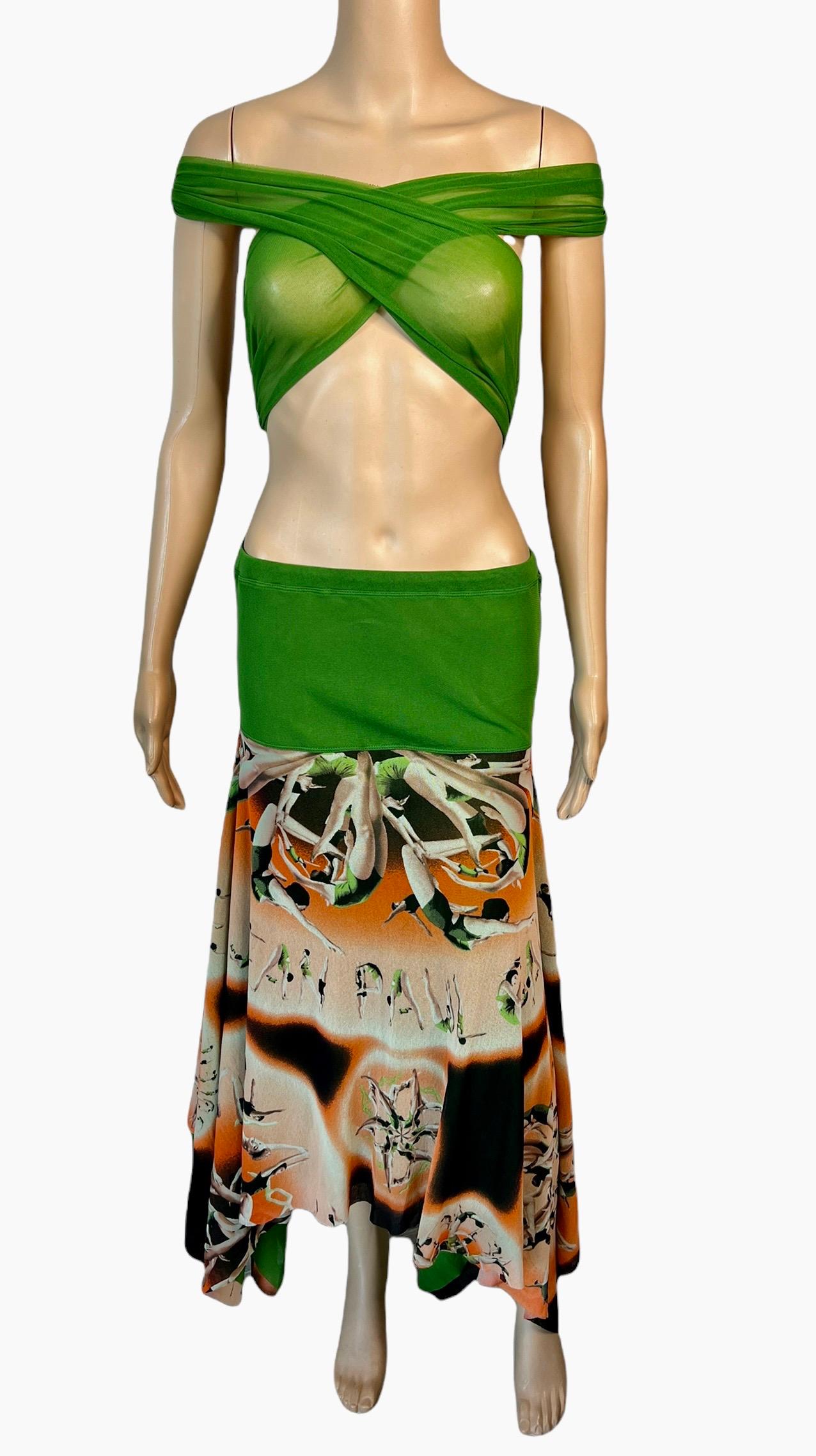 Jean Paul Gaultier Soleil Logo People Print Semi-Sheer Mesh Maxi Skirt Dress 7
