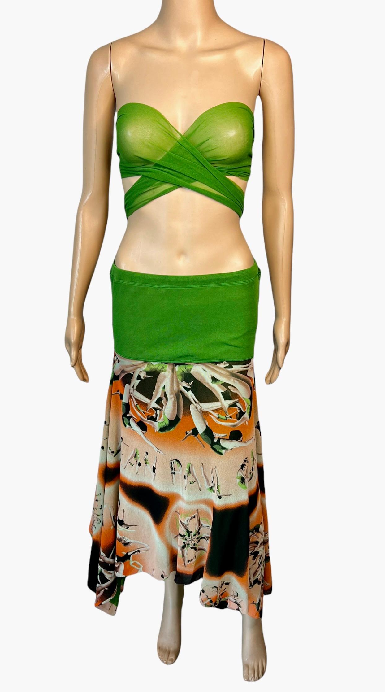 Jean Paul Gaultier Soleil Logo People Print Semi-Sheer Mesh Maxi Skirt Dress In Good Condition In Naples, FL