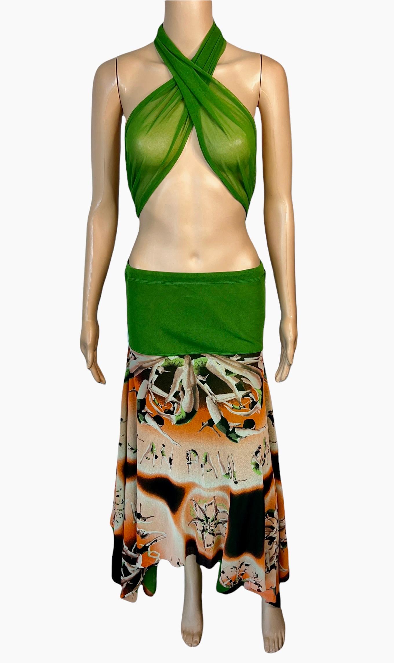 Women's or Men's Jean Paul Gaultier Soleil Logo People Print Semi-Sheer Mesh Maxi Skirt Dress