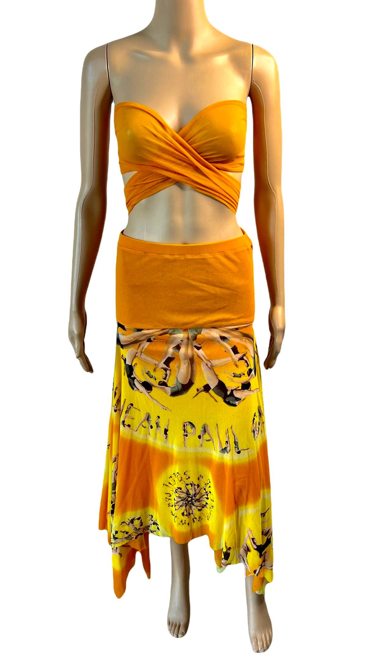 Women's or Men's Jean Paul Gaultier Soleil Logo People Print Semi-Sheer Mesh Maxi Skirt Dress