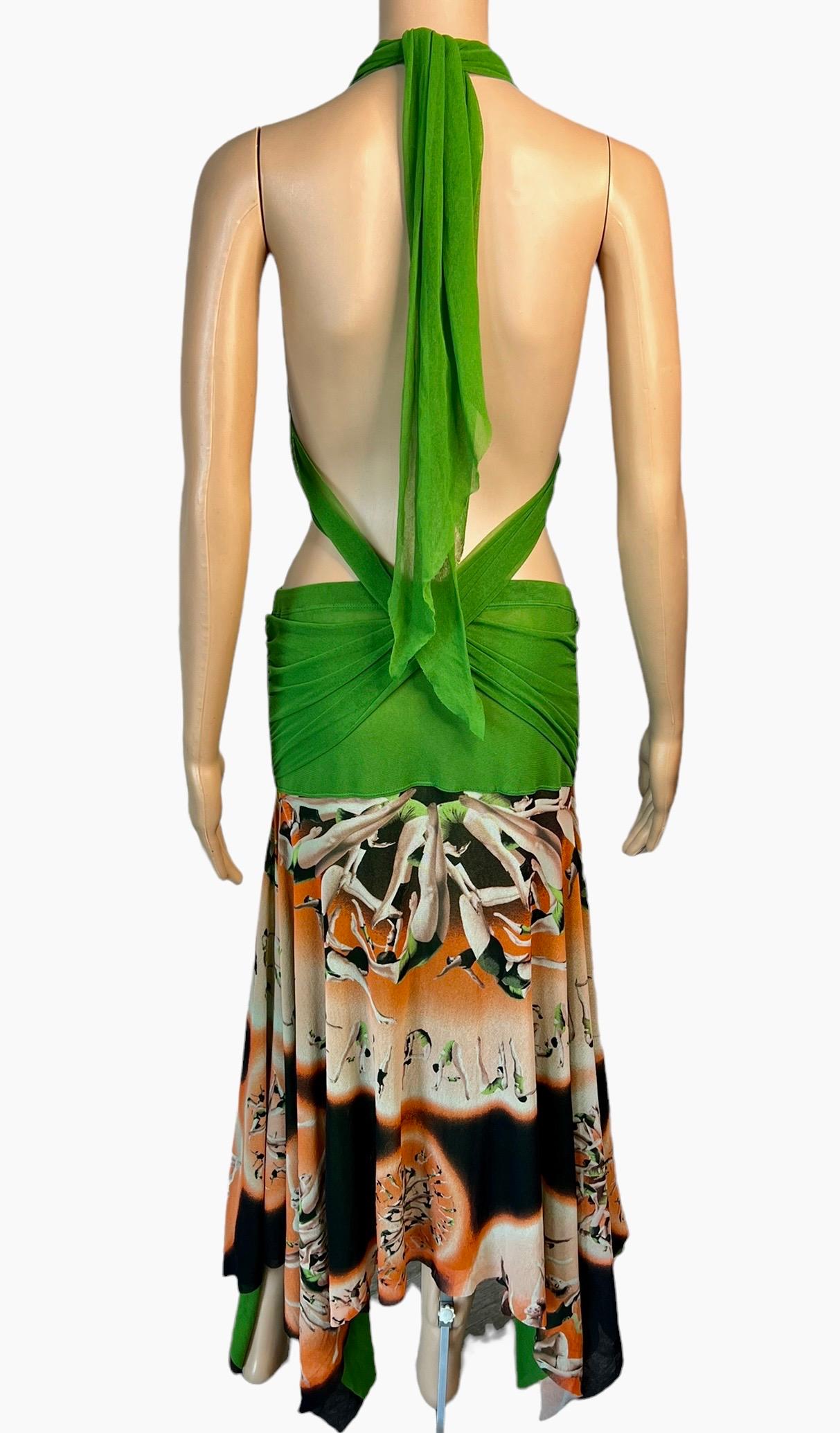 Women's or Men's Jean Paul Gaultier Soleil Logo People Print Semi-Sheer Mesh Maxi Skirt Dress