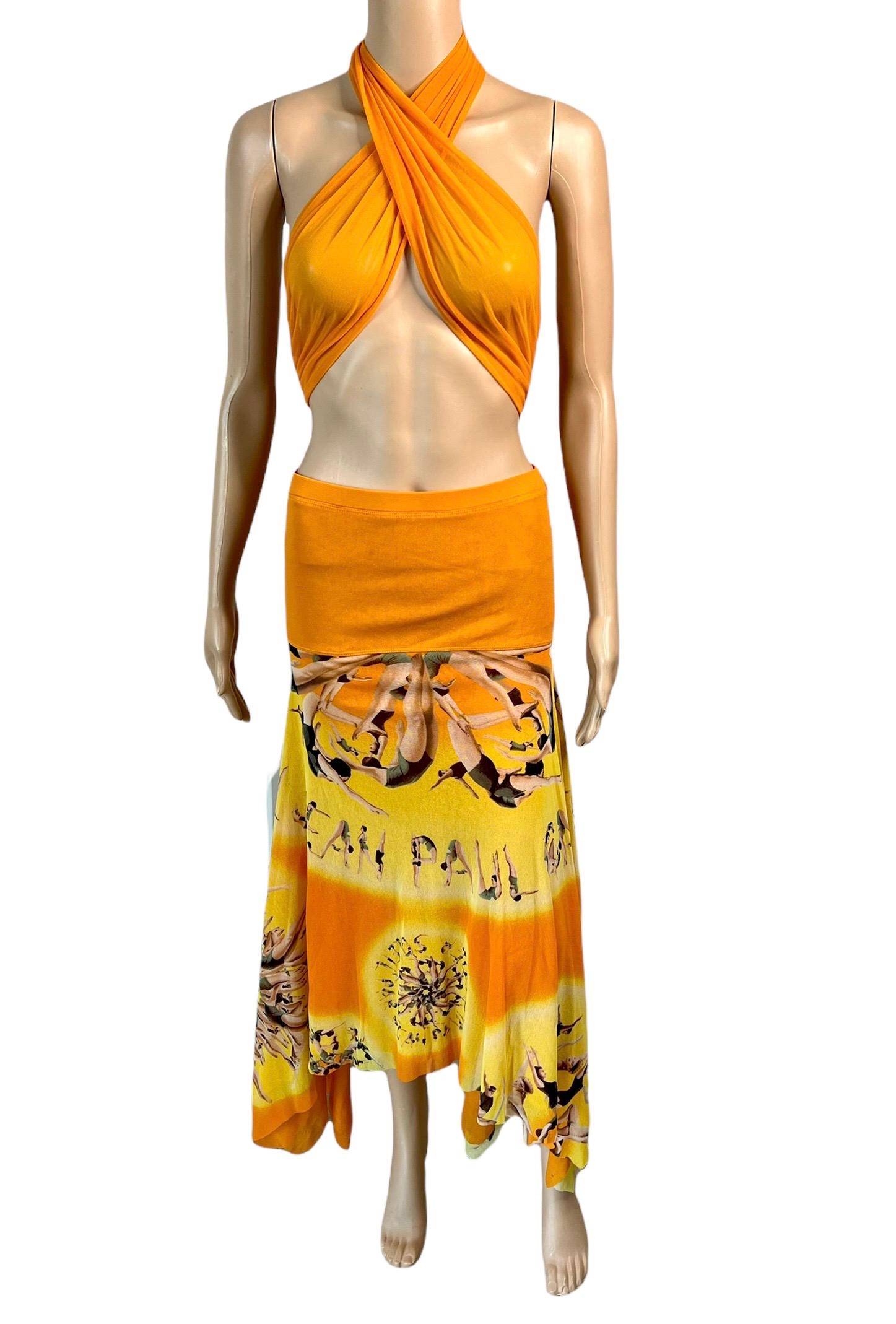 Jean Paul Gaultier Soleil Logo People Print Semi-Sheer Mesh Maxi Skirt Dress 1