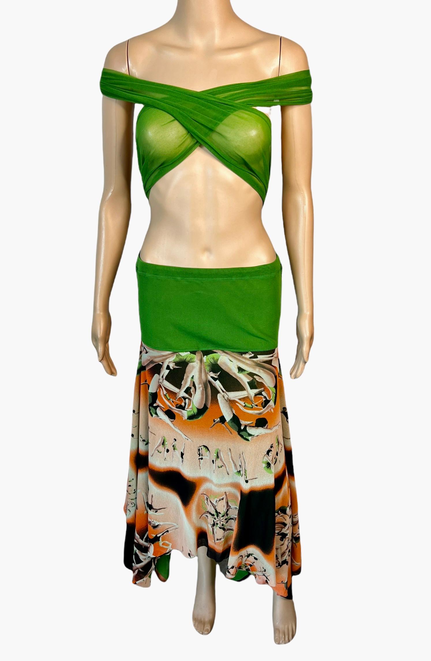 Jean Paul Gaultier Soleil Logo People Print Semi-Sheer Mesh Maxi Skirt Dress 2