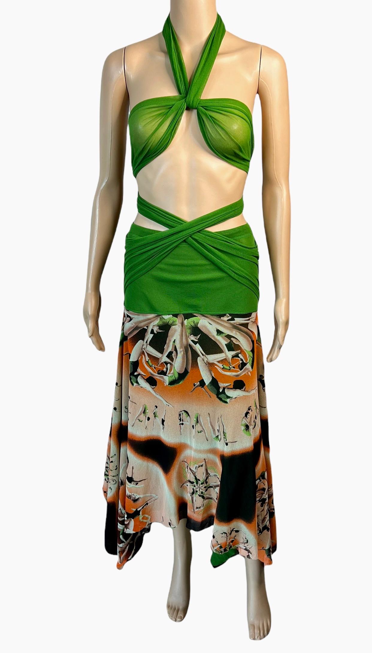 Jean Paul Gaultier Soleil Logo People Print Semi-Sheer Mesh Maxi Skirt Dress 4