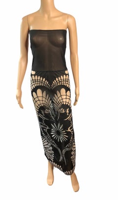 Jean Paul Gaultier Soleil S/S 2001 Logo Semi-Sheer Bodycon Mesh Maxi Dress