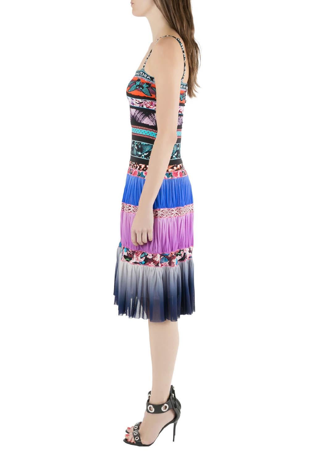 Gray Jean Paul Gaultier Soleil Multicolor Digital Print Tiered Cami Dress XS