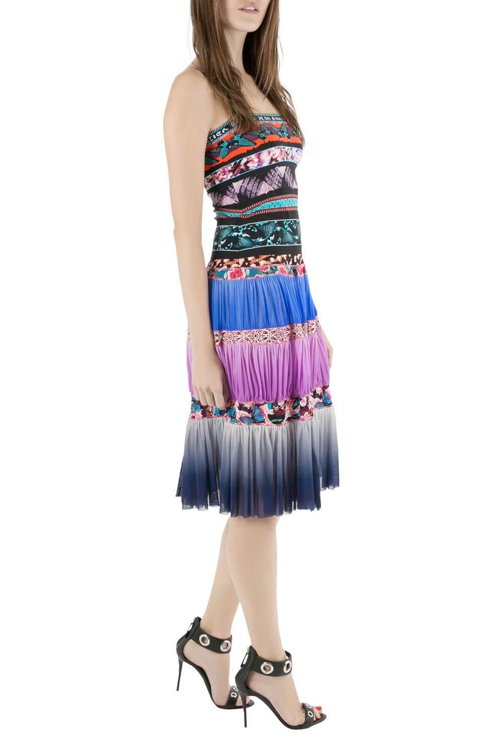 Jean Paul Gaultier Soleil Multicolor Digital Print Tiered Cami Dress XS In Excellent Condition In Dubai, Al Qouz 2