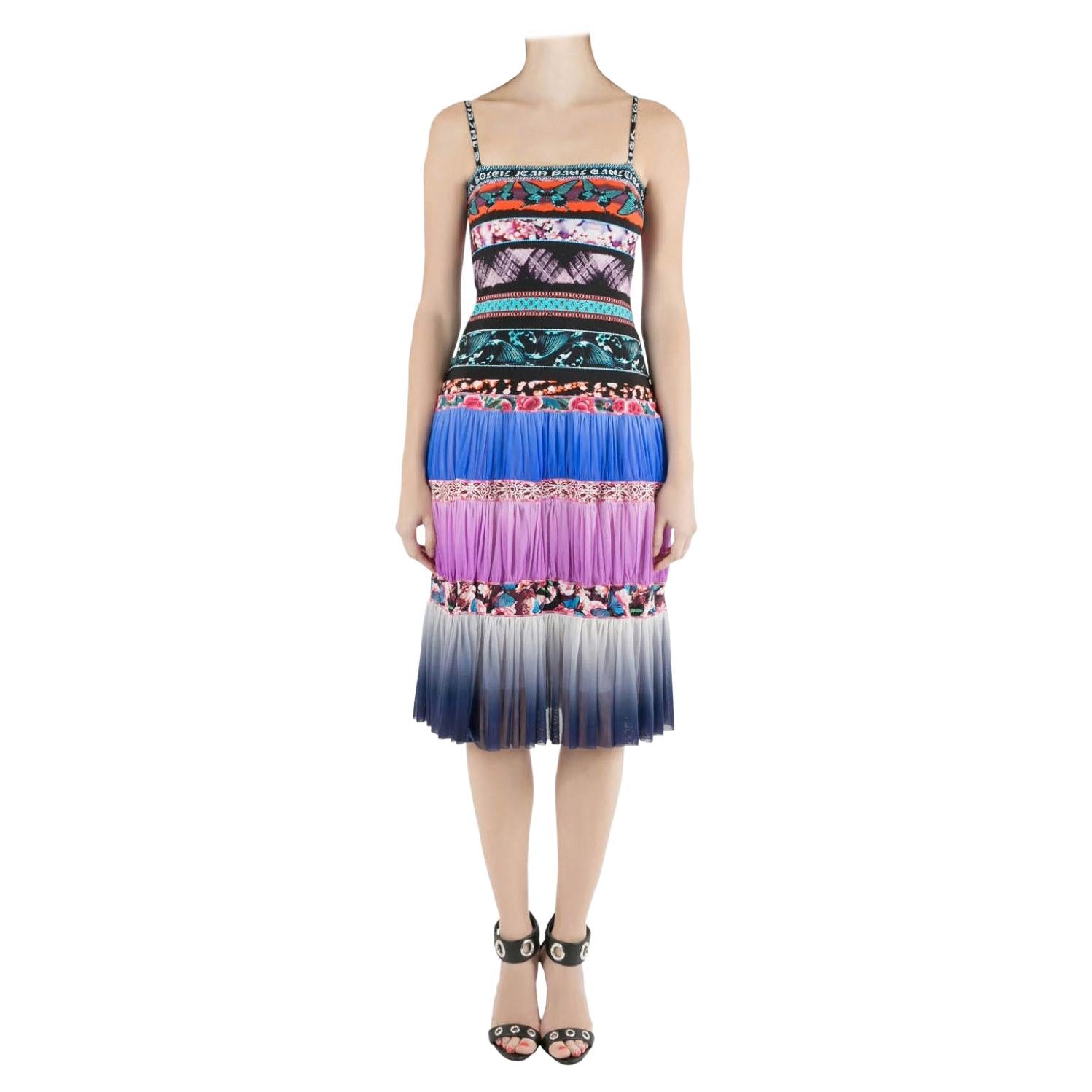 Jean Paul Gaultier Soleil Multicolor Digital Print Tiered Cami Dress XS
