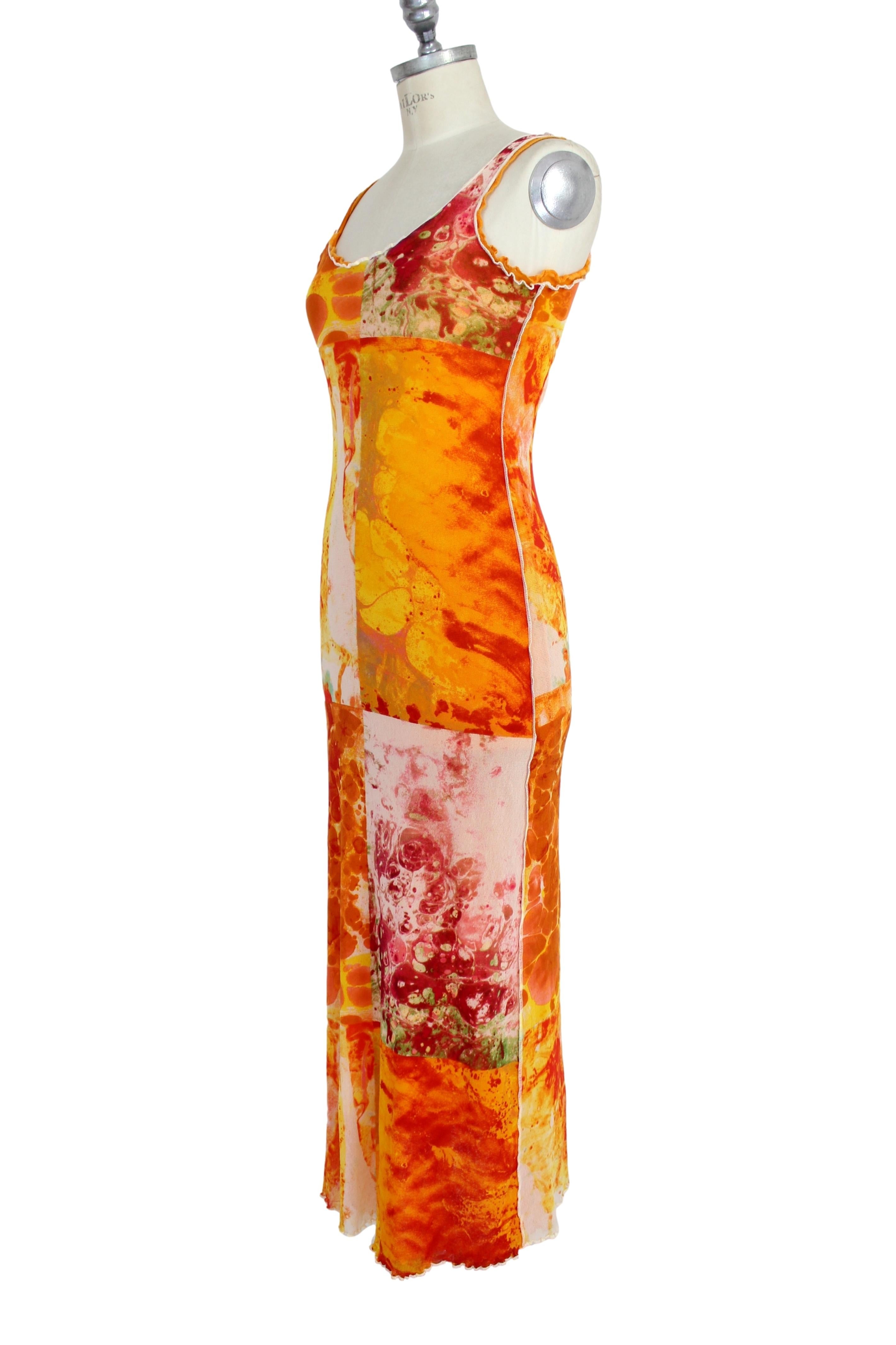 Jean Paul Gaultier Soleil Orange Floral Cocktail Long Fitted Dress 1990s In Excellent Condition In Brindisi, Bt