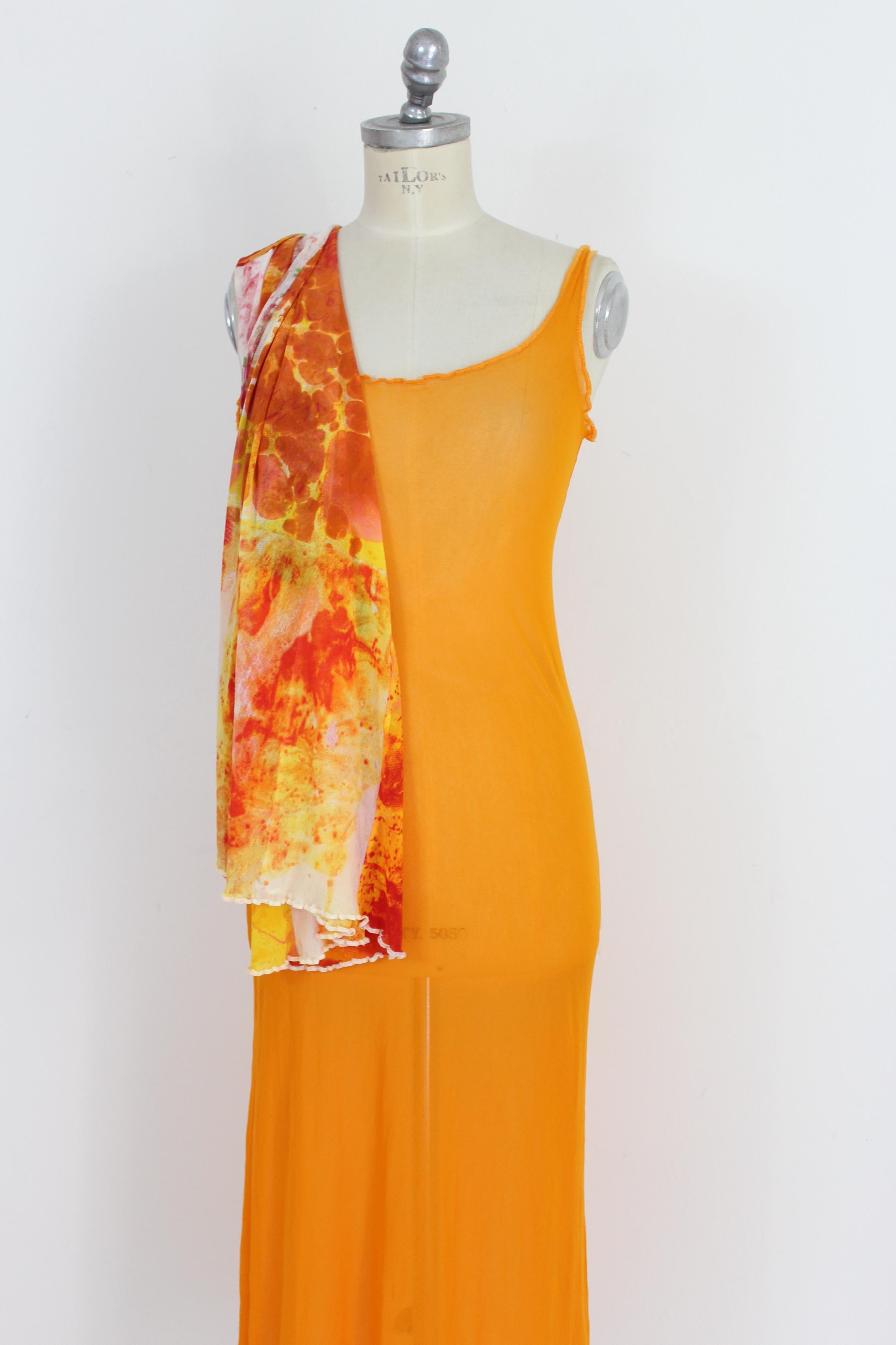 Women's Jean Paul Gaultier Soleil Orange Floral Cocktail Long Fitted Dress 1990s