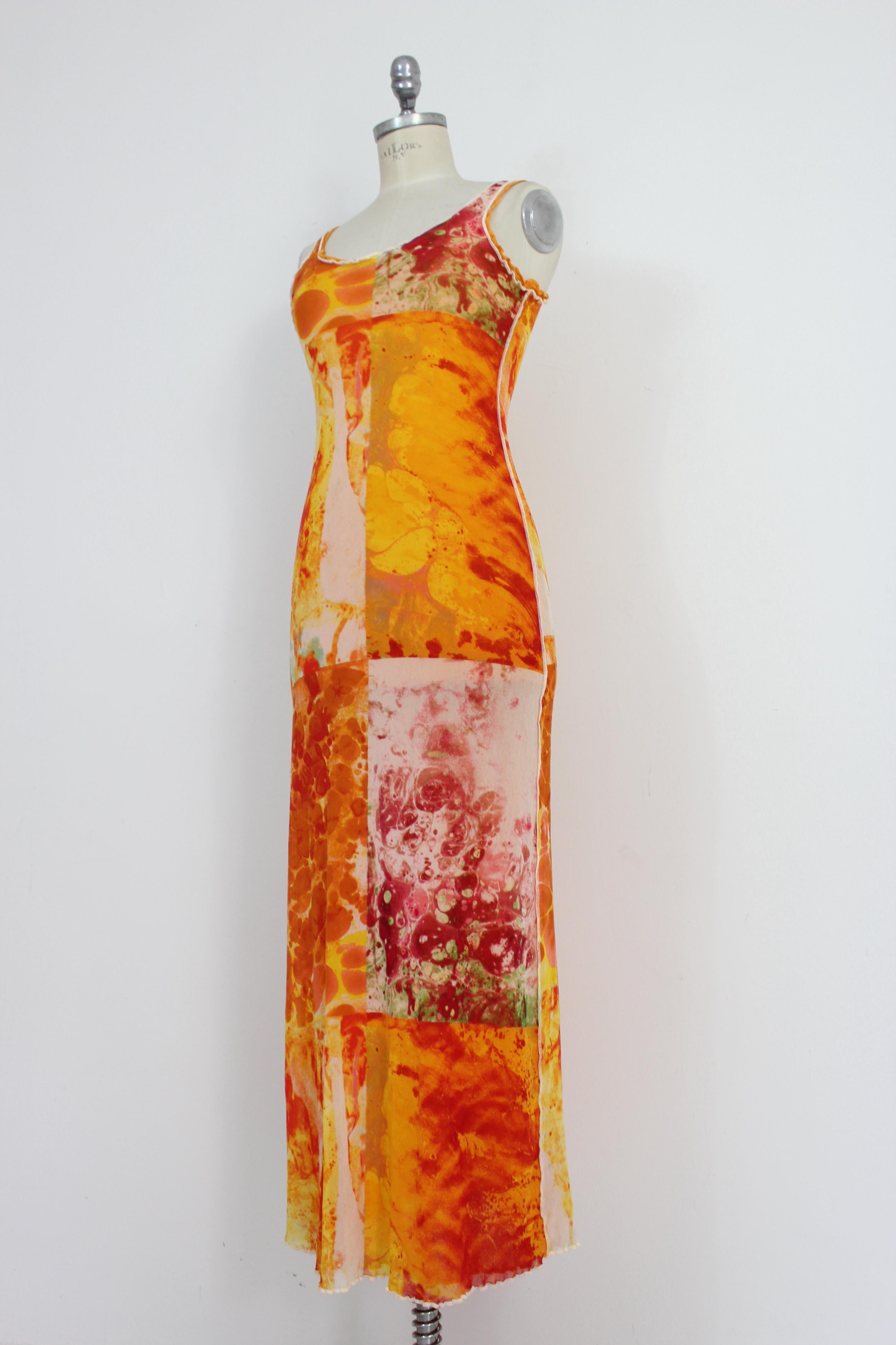 Jean Paul Gaultier Soleil Orange Floral Cocktail Long Fitted Dress 1990s 3
