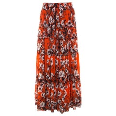 Jean Paul Gaultier Soleil Orange Floral Print Mesh Tiered Maxi Skirt M