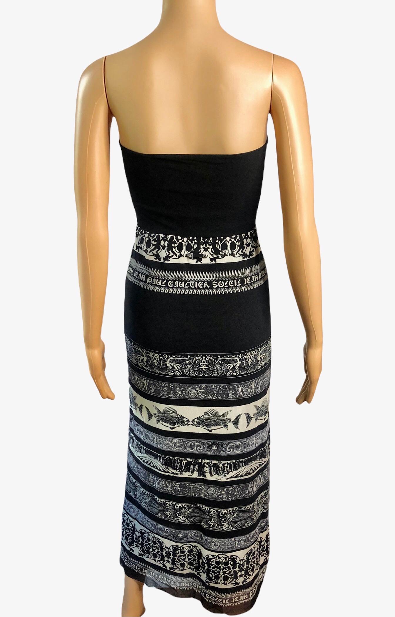 Black Jean Paul Gaultier Soleil Vintage Logo Semi-Sheer Mesh Maxi Skirt Dress For Sale