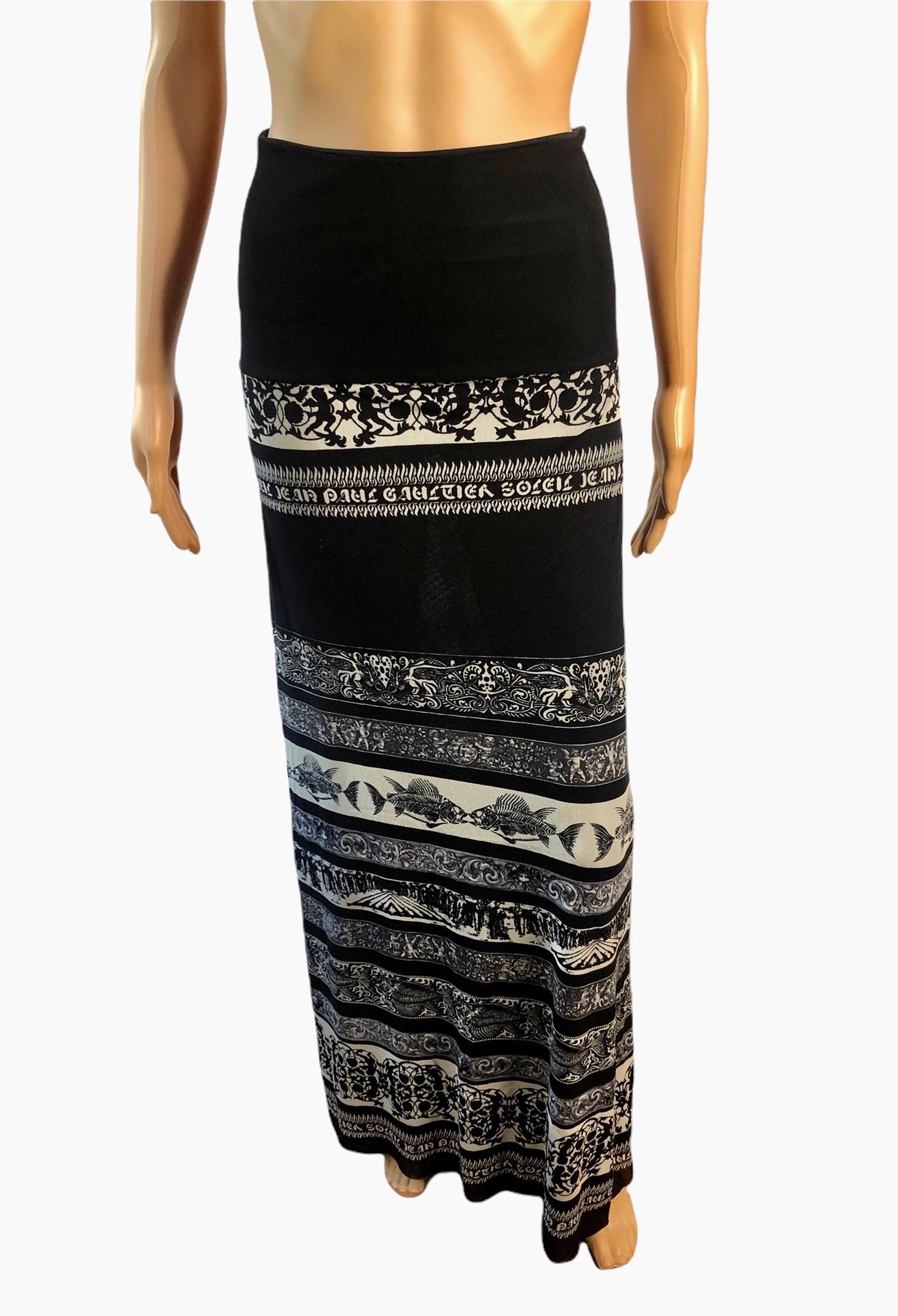 Jean Paul Gaultier Soleil Vintage Logo Semi-Sheer Mesh Maxi Skirt Dress In Good Condition For Sale In Naples, FL