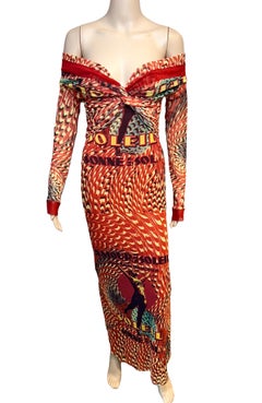Jean Paul Gaultier Soleil S/S 1999 Amour au Soleil Off Shoulder Mesh Maxi Dress