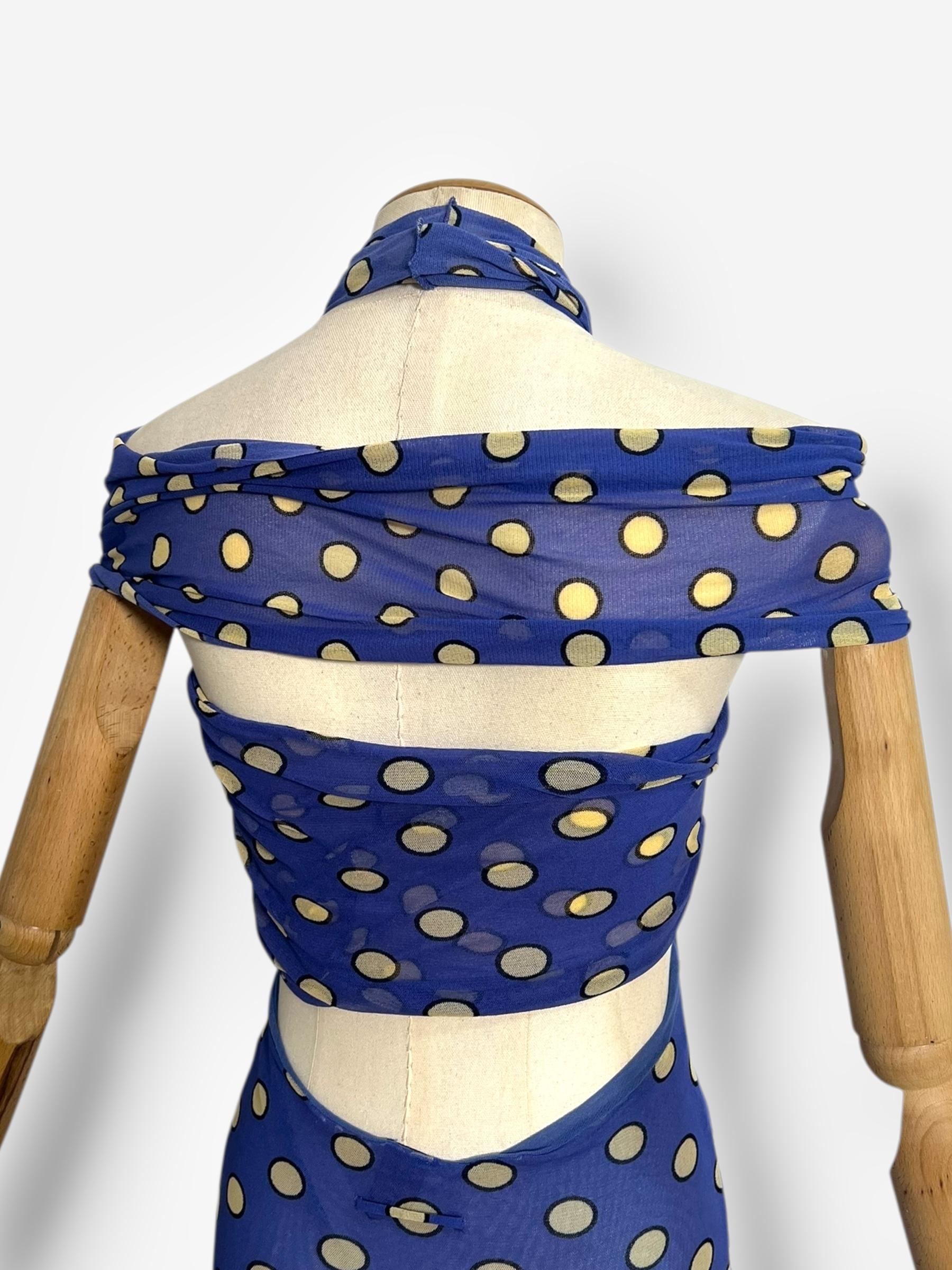 Purple Jean Paul Gaultier Soleil S/S 1999 Cutout Polka Dot Mesh Bodycon Maxi Dress