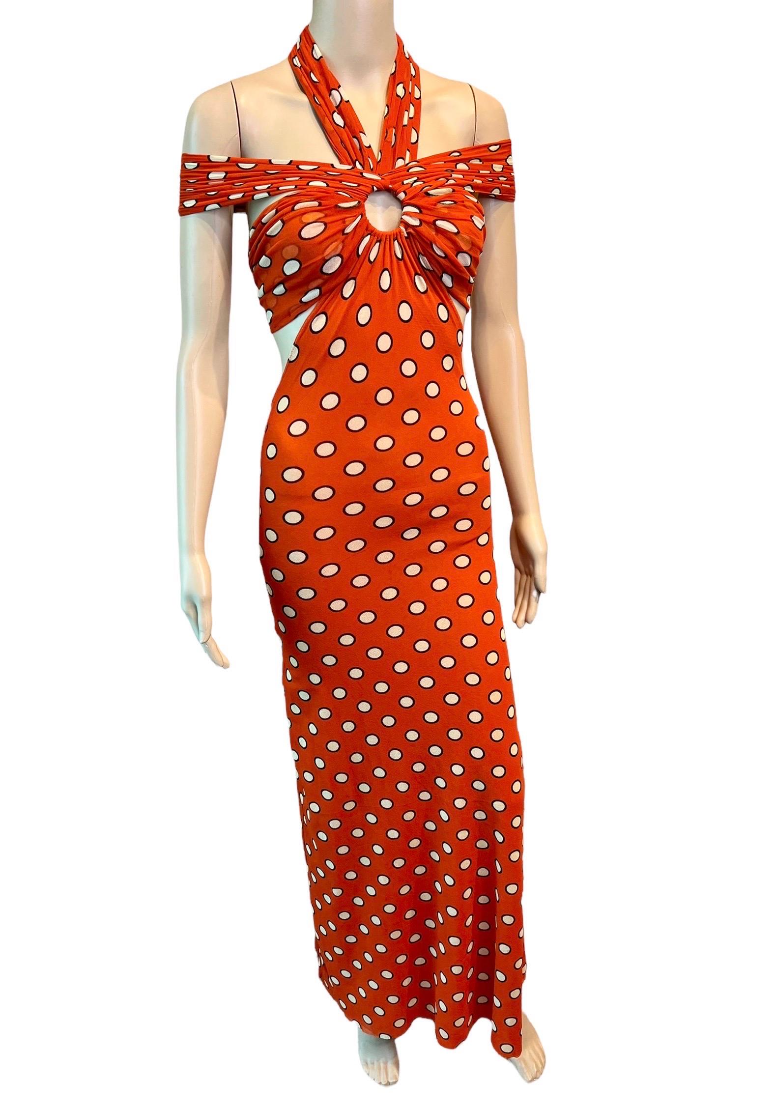 Jean Paul Gaultier Soleil S/S 1999 Cutout Polka Dot Mesh Bodycon Maxi Dress In Excellent Condition For Sale In Naples, FL