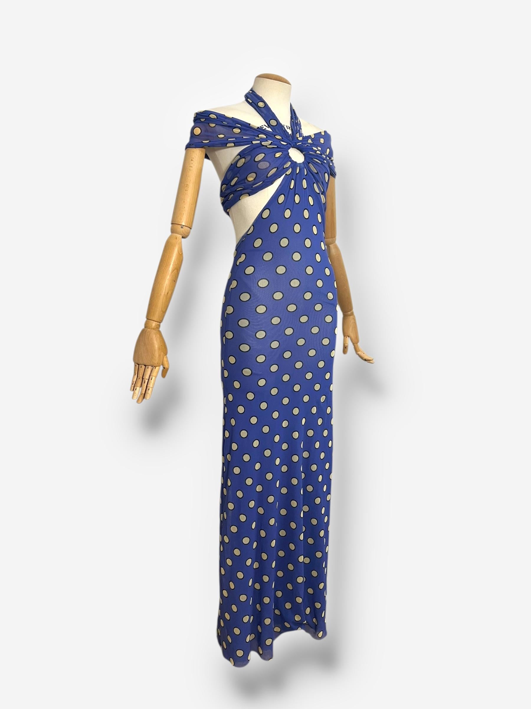 Jean Paul Gaultier Soleil S/S 1999 Cutout Polka Dot Mesh Bodycon Maxi Dress In Good Condition In CAPELLE AAN DEN IJSSEL, ZH