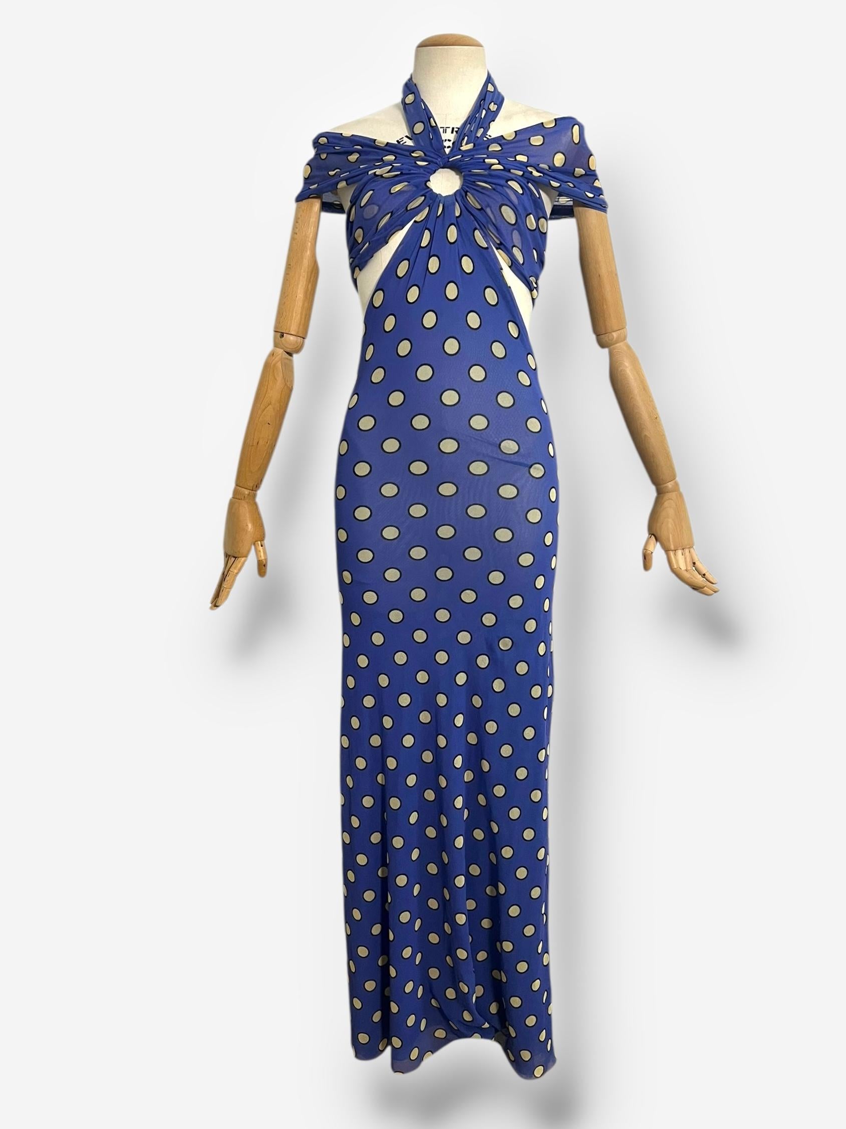 Women's Jean Paul Gaultier Soleil S/S 1999 Cutout Polka Dot Mesh Bodycon Maxi Dress