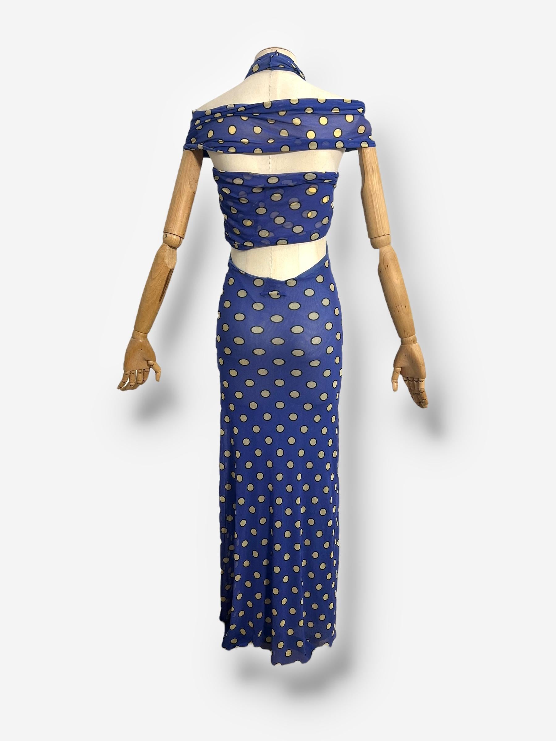 Jean Paul Gaultier Soleil S/S 1999 Cutout Polka Dot Mesh Bodycon Maxi Dress 1