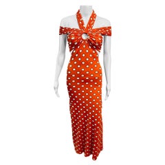 Jean Paul Gaultier Soleil S/S 1999 Cutout Polka Dot Mesh Bodycon Maxi Dress