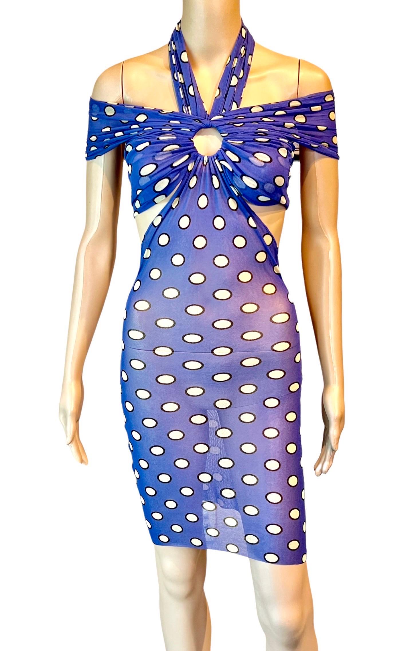 Jean Paul Gaultier Soleil S/S 1999 Cutout Polka Dot Mesh Bodycon Mini Dress In Good Condition For Sale In Naples, FL