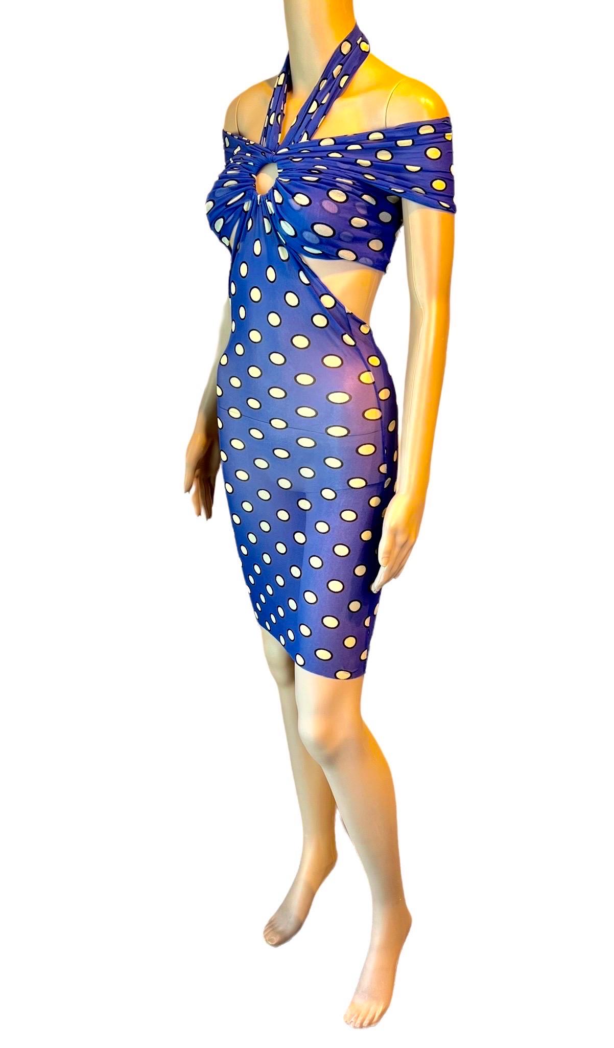 Women's or Men's Jean Paul Gaultier Soleil S/S 1999 Cutout Polka Dot Mesh Bodycon Mini Dress For Sale