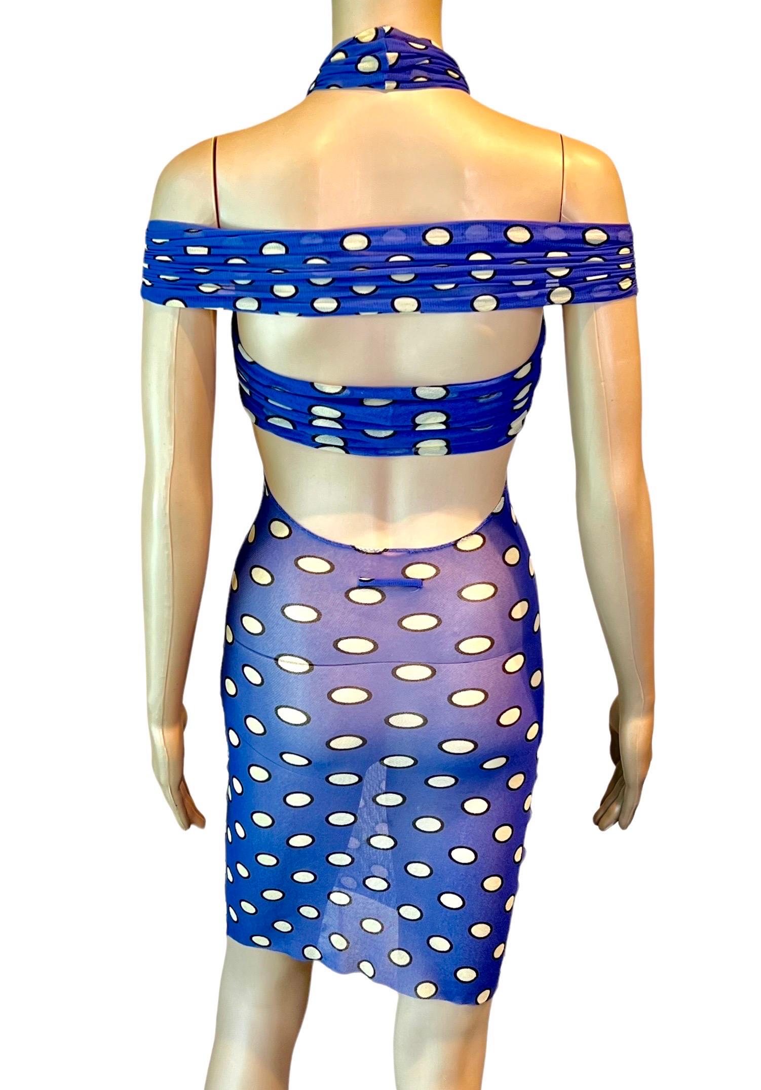 Jean Paul Gaultier Soleil S/S 1999 Cutout Polka Dot Mesh Bodycon Mini Dress For Sale 2