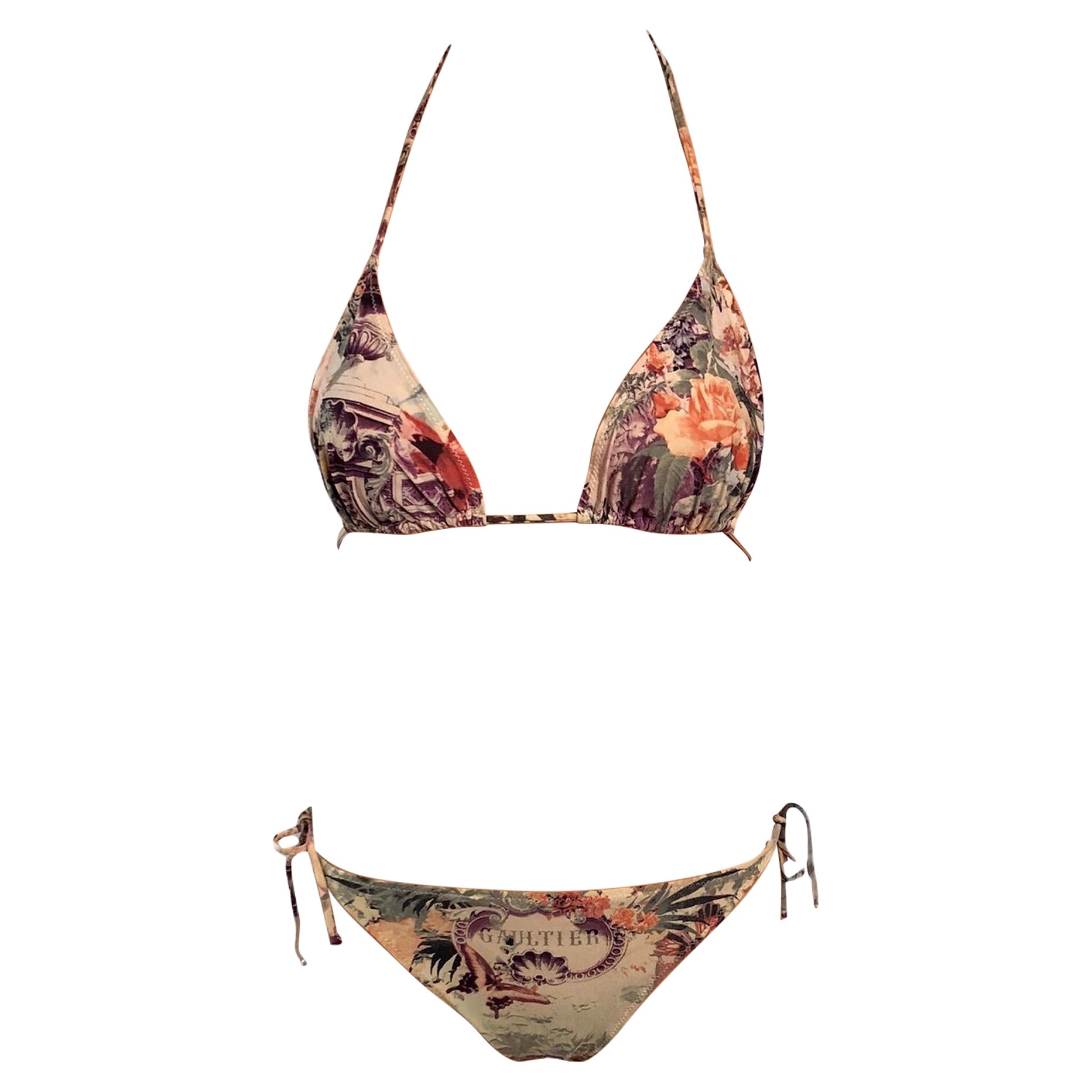 Traje de baño de 2 piezas Jean Paul Gaultier Soleil S/S 1999 Bikini Flamingo Tropical