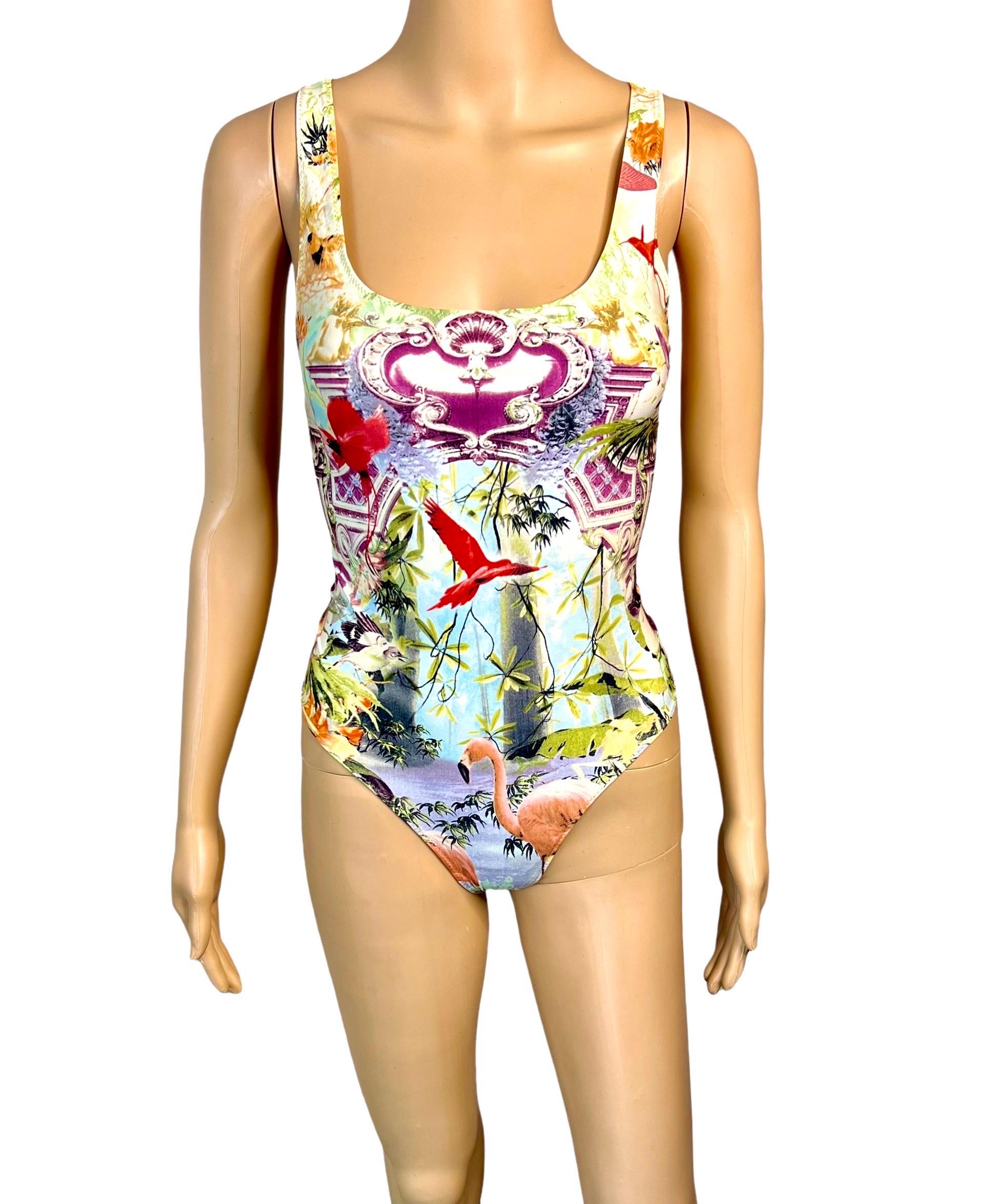 Jean Paul Gaultier Soleil S/S 1999 Flamingo Tropical Bodysuit Swimwear Swimsuit For Sale 1