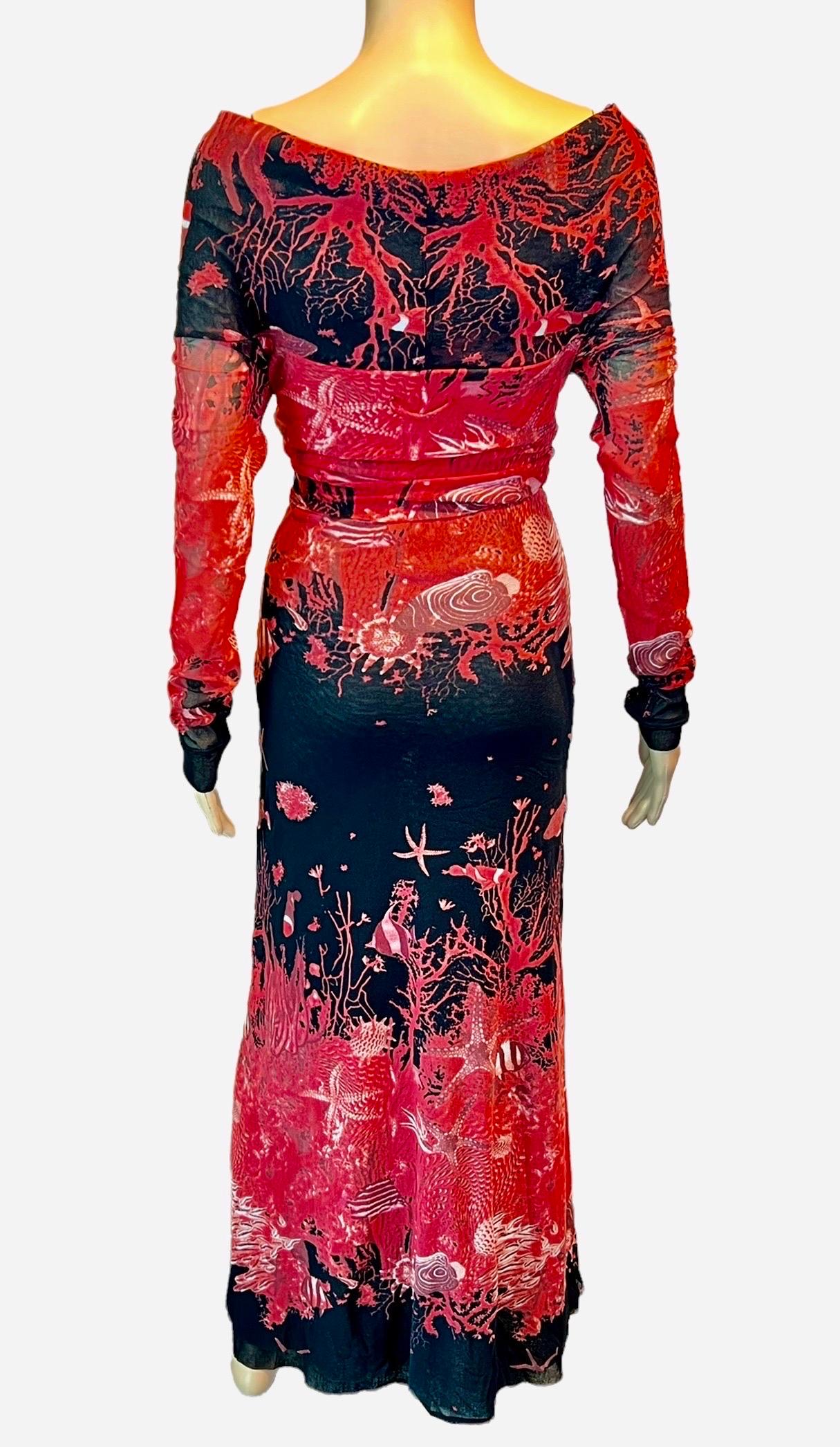 Jean Paul Gaultier Soleil - Robe longue en maille à épaules dénudées imprimée natures marines, printemps-été 1999 en vente 5