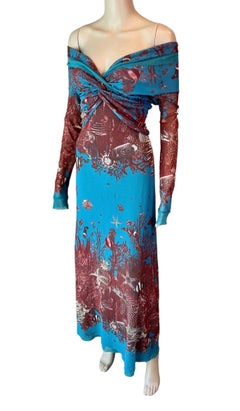 Jean Paul Gaultier Soleil S 1999 schulterfreies Maxikleid aus Mesh mit Meereslebenmuster