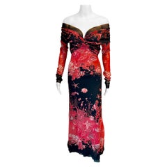 Jean Paul Gaultier Soleil - Robe longue en maille à épaules dénudées imprimée natures marines, printemps-été 1999