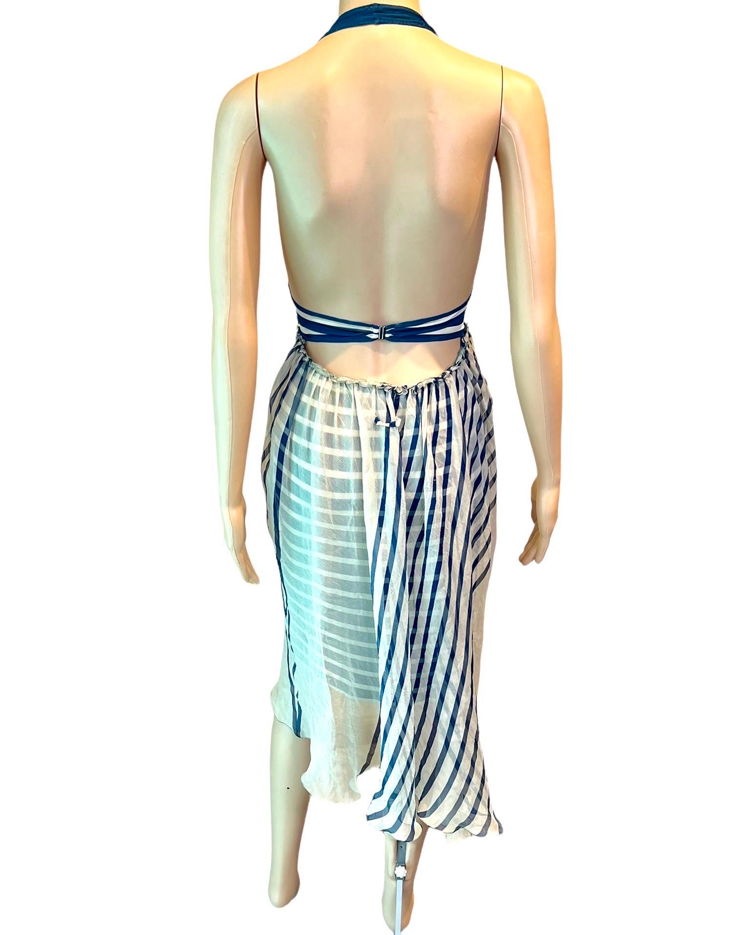 White Jean Paul Gaultier Soleil S/S 2001 Striped Ivory & Navy Blue Cutout Back Dress  For Sale