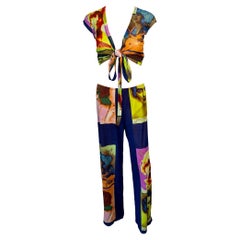 Jean Paul Gaultier Soleil S/S 2002 Portraits Faces Crop Top & Pants 2 Piece Set