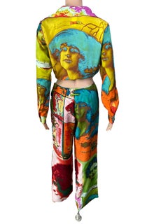 Jean Paul Gaultier Soleil S/S 2002 Portraits Faces Shirt Top & Pants 2 Piece Set
