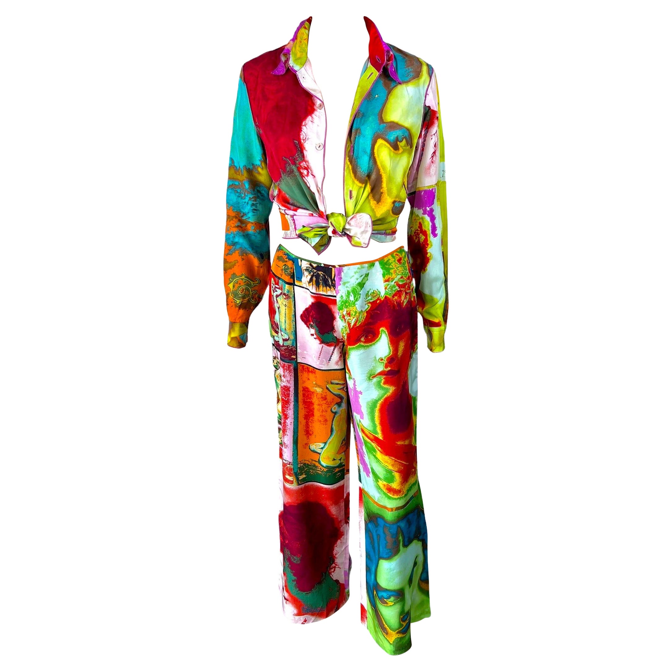 Jean Paul Gaultier Soleil S/S 2002 Portraits Faces Shirt Top & Pants 2 Piece Set