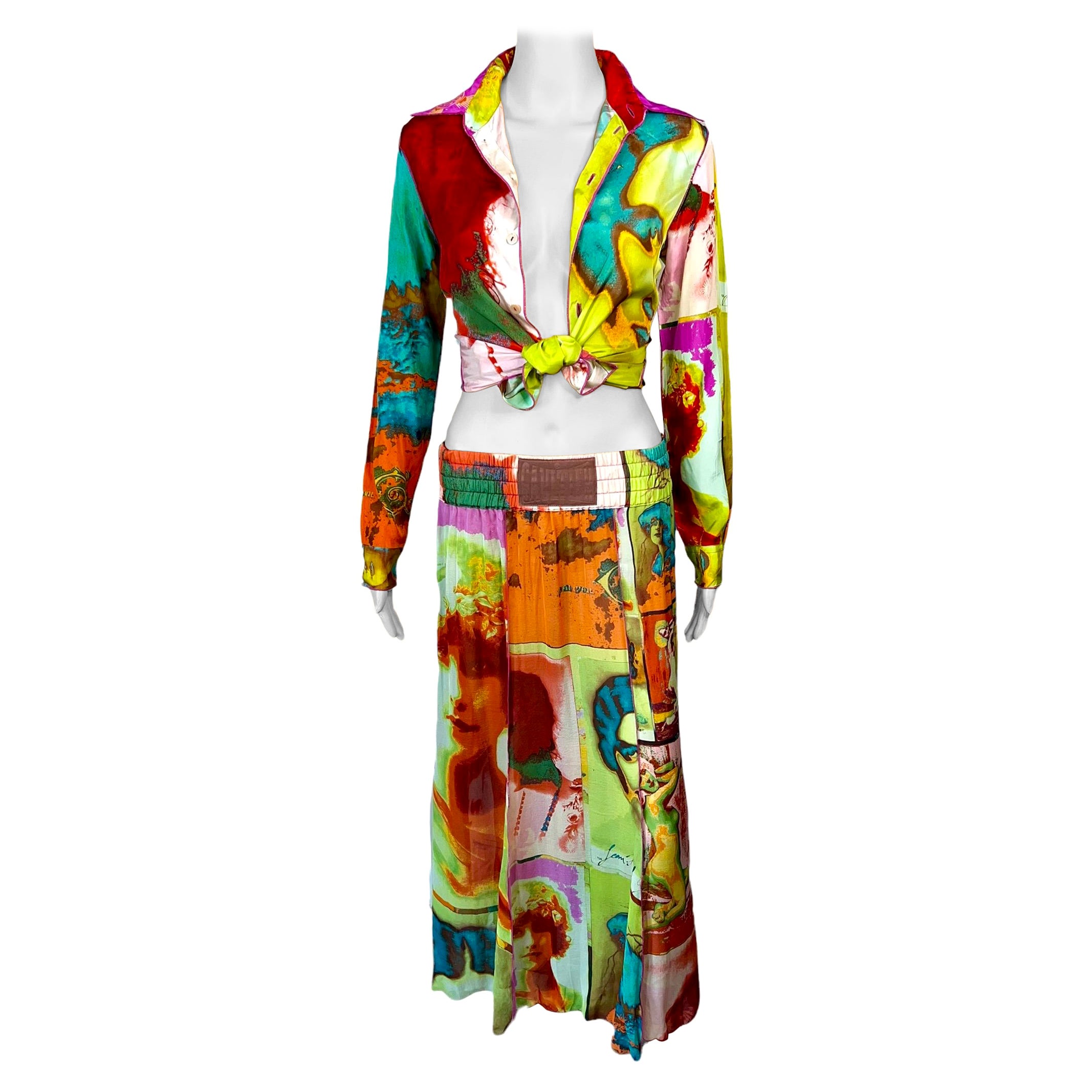 Jean Paul Gaultier Soleil F/S 2002 Portraits Faces Hemd Top & Rock 2 Stück Set