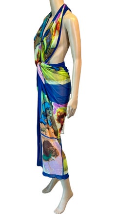 Jean Paul Gaultier Soleil S/S 2002 "Portraits" Print Mesh Wrap Dress Scarf Pareo