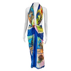 Jean Paul Gaultier Soleil S/S 2002 "Portraits" Print Mesh Wrap Dress Scarf Pareo