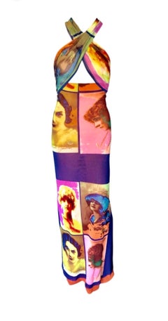 Jean Paul Gaultier Soleil S/S 2002 Vintage “Portraits” Faces Mesh Maxi Dress